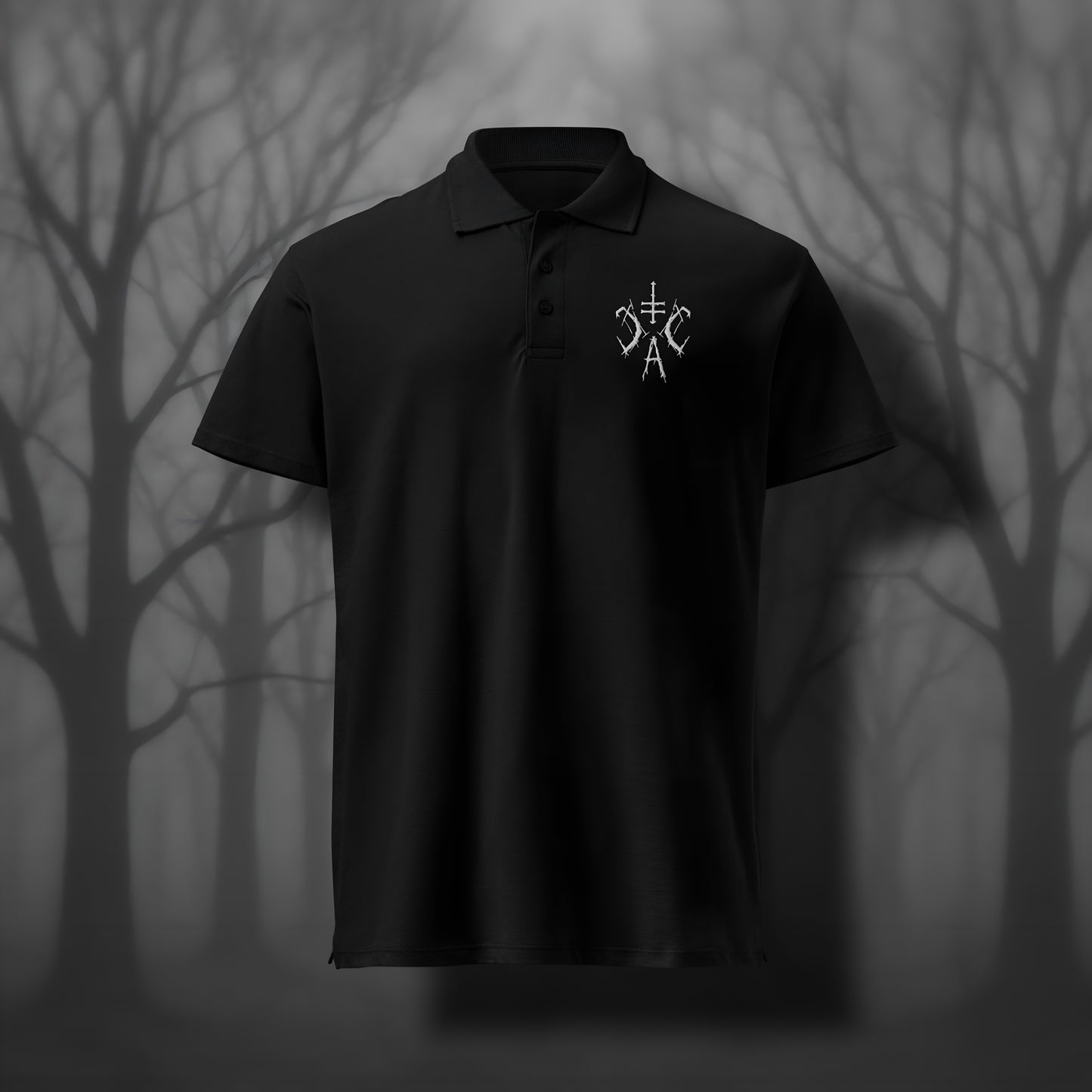 Schwarzes Polo-Shirt mit weißem, gesticktem Cultural Carnage Apparel Brustlogo - Klassisches Polo-Shirt im Gothic Dark Art Style